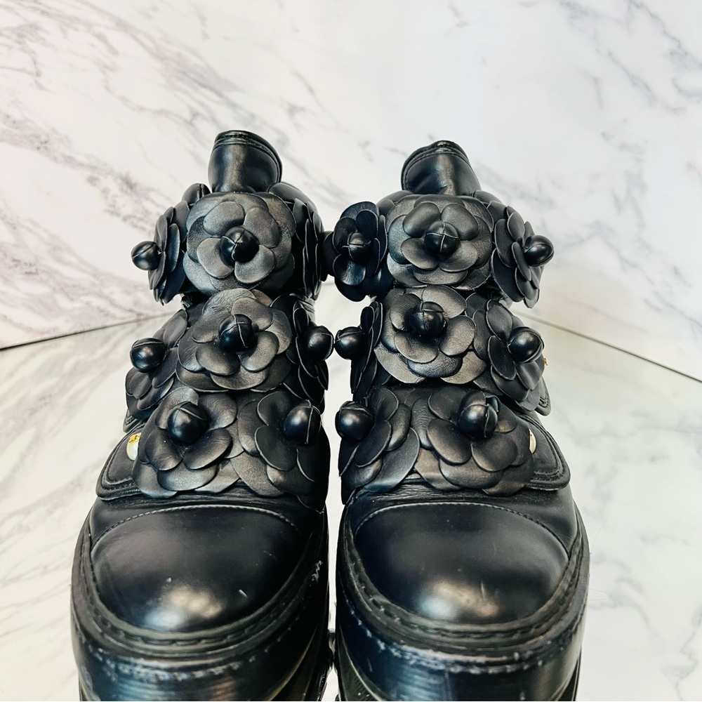CHANEL Lambskin Camellia High Top Sneakers Womens EU 36